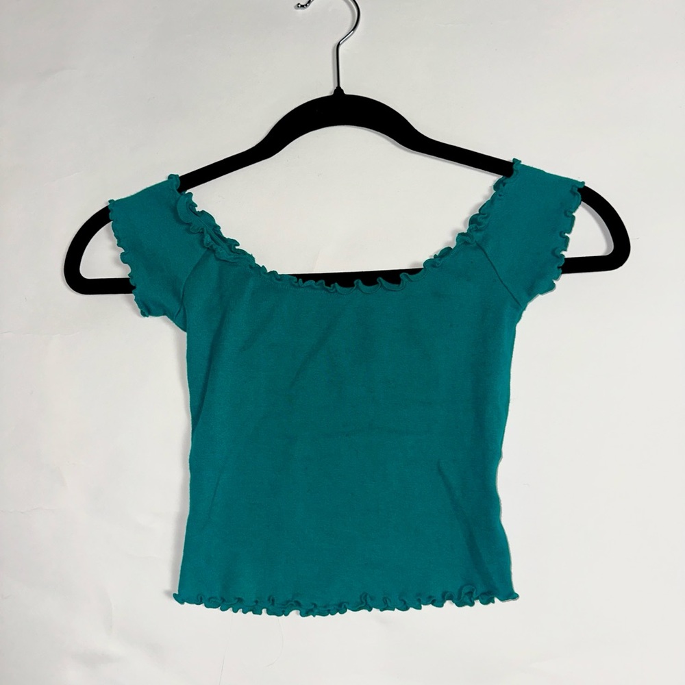 Kimchi Blue Fitted Crop Blouse with Cap Sleeves